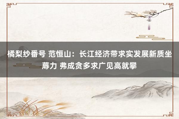 橘梨纱番号 范恒山：长江经济带求实发展新质坐蓐力 弗成贪多求广见高就攀