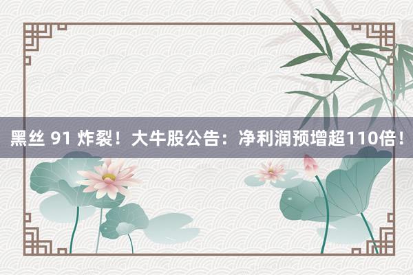 黑丝 91 炸裂！大牛股公告：净利润预增超110倍！