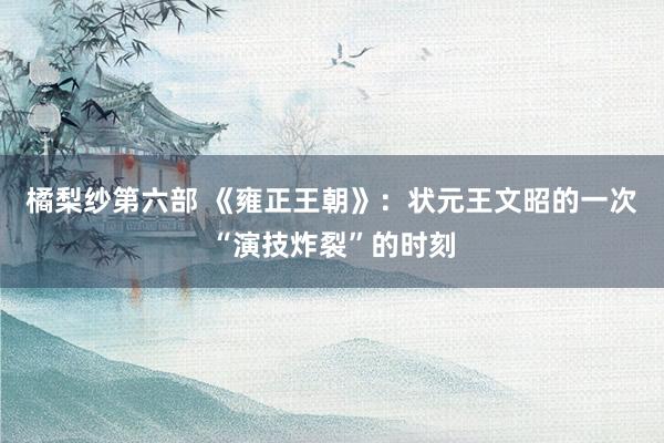橘梨纱第六部 《雍正王朝》：状元王文昭的一次“演技炸裂”的时刻